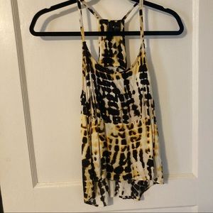 Yellow black and white tie dyed tank top